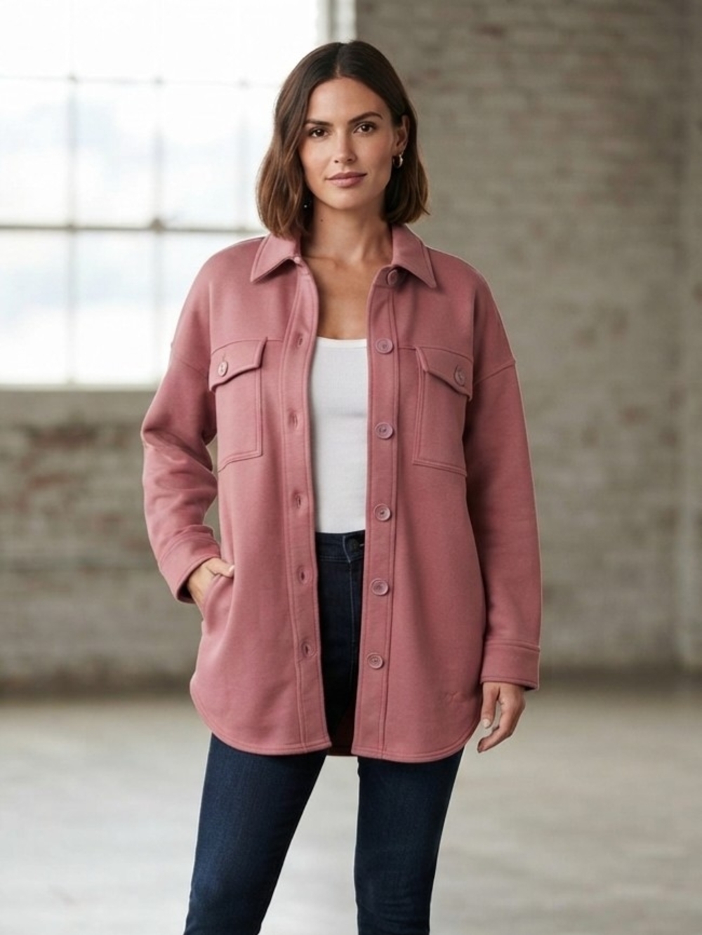 Lazypants Relaxed Dusty Rose Utility Shacket Size Small